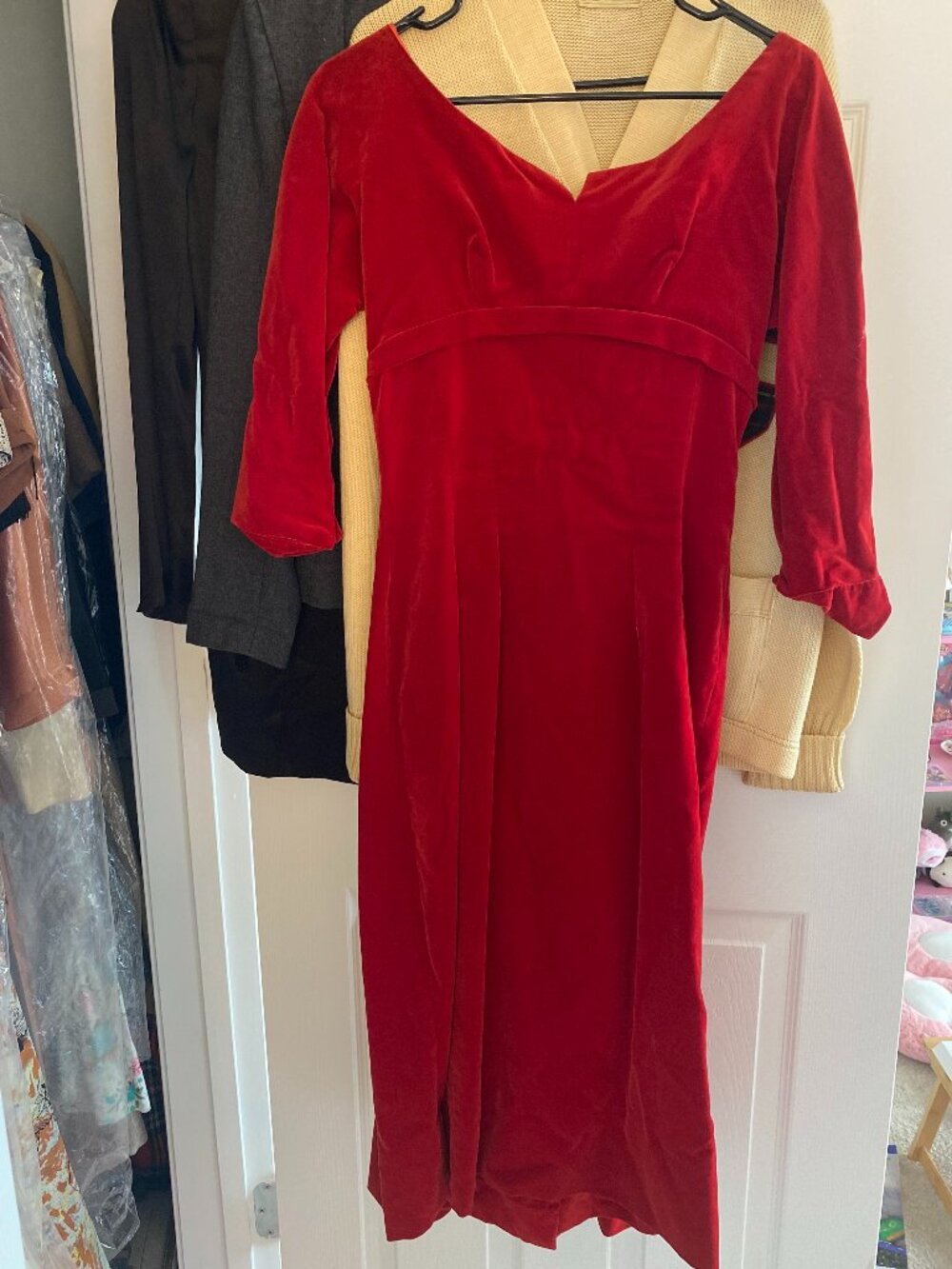 Vintage 1950s Red Velvet Evening Dress with Sash
